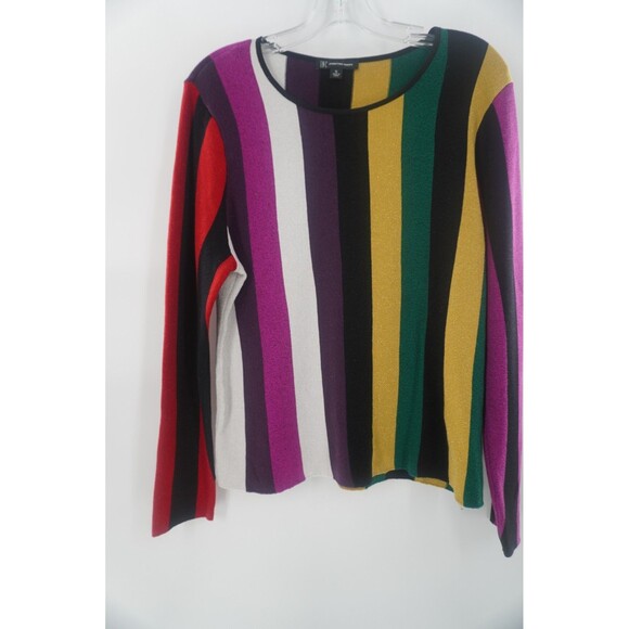 INC Metallic Striped Sweater Multicolor Sparkle Knit Crewneck Pullover Size XL - Picture 3 of 9